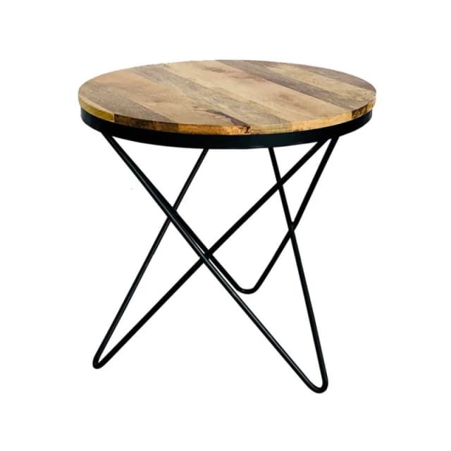 Jaipur Furniture Ltd Ravi Star Leg Round Side Table - Mango Wood/Iron - L51 x W51 x H50cm - Mango Light Finish in Brown Brown Unisex
