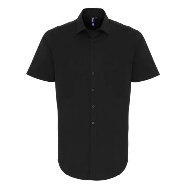 Premier Premier Men Poplin Stretch Short-Sleeved Shirt in Black Size: X-Small Black XS Male 5063425985234