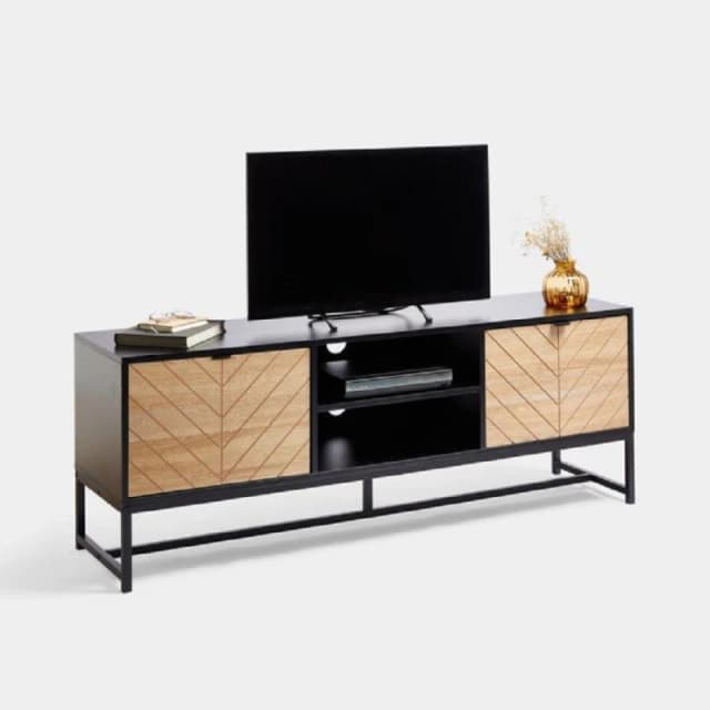 VonHaus Dalton Chevron Wood Effect Design TV Unit for 65" TV Black