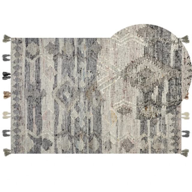 Beliani Rug Aratashen Grey 160 X 230 Cm Wool Kilim