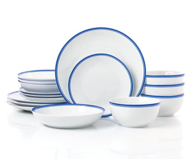 Waterside 16pc St Ives Stripe Dinner Set - Blue Dinner Sets ONE SIZE Multi 39344201000