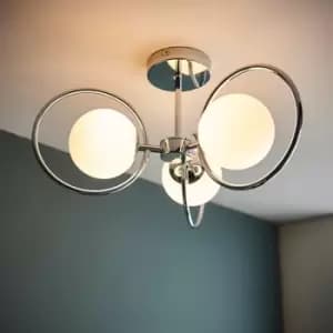 Endon Orb 3 Light Semi Flush Ceiling Light, Chrome