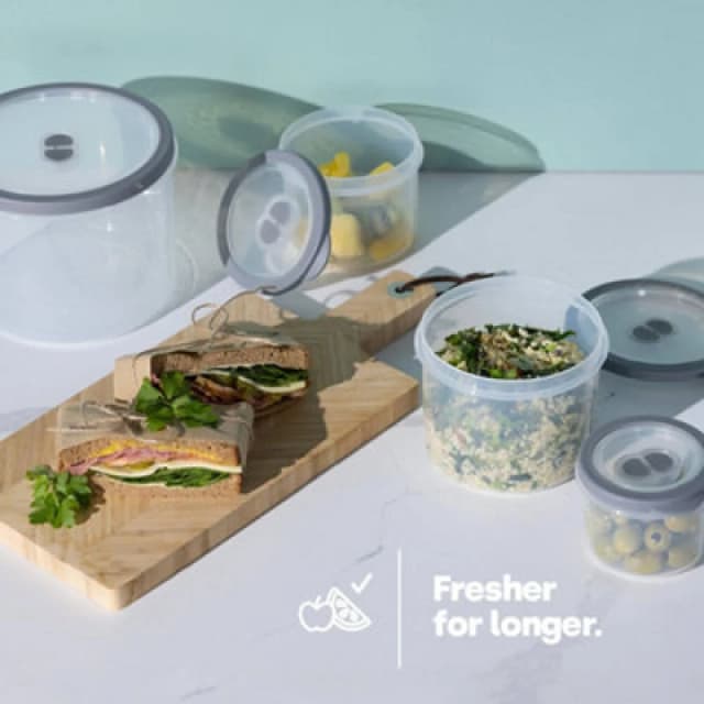 LIVIVO Set of 5 Food Storage Containers with Fitted Grey Lids - Oval Dark Grey