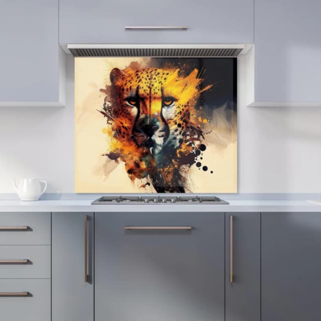Warren Reed - Designer Cheetah Face Splashart Kitchen Splashback in Yellow Size: 600mm x 750mm Yellow Unisex 600mm x 750mm