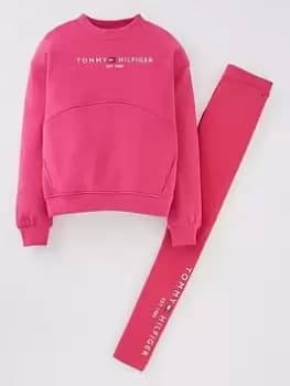 Tommy Hilfiger Girls Essential Sweat and Legging Set - Magenta, Magenta, Size Age: 14 Years, Women