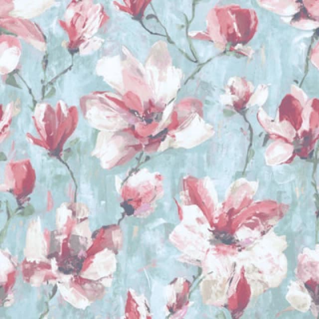 Grandeco Camilla Teal Green & Pink Floral Water Colour Effect Wallpaper A72401