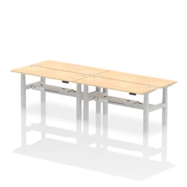 Air Air Back-to-Back 1600 x 600mm Height Adjustable 4 Person Bench Desk Maple Top with Cable Ports Silver Frame HASCP4P16600MPES