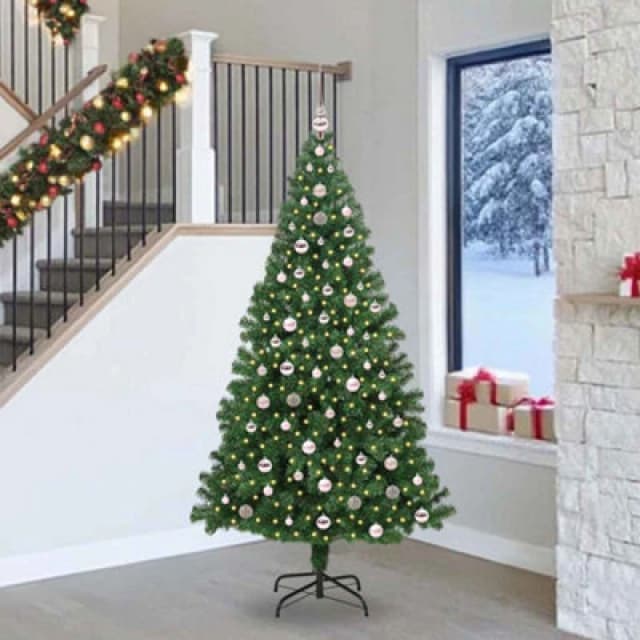 vidaXL Artificial Christmas Tree with 300 LEDs, Pink Balls with Stand Green 240 cm, Green 3396933
