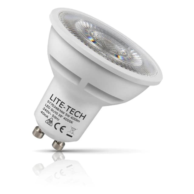 Lite-Tech LED GU10 Spotlight Light Bulb 5W (50W Eqv) Cool White 4000K Halogen Replacement