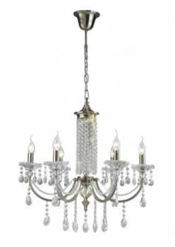 Ceiling Pendant Chandelier 6 Light Satin Nickel, Crystal