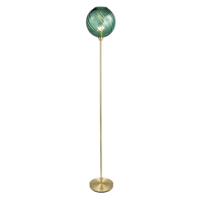 Happy Homewares Designer Chic Floor Lamp with Brushed Metal Base & Glass Shade in Green Green Unisex