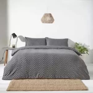 The Linen Yard Chevron Tuft King Duvet Cover Set Cotton Charcoal