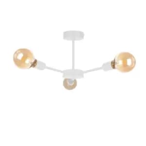 Sun Multi Arm Semi Flush Ceiling Light White, 40cm, 3x E27