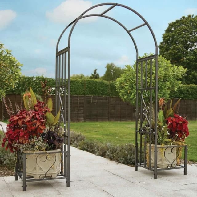 Gr8 Garden Metal Garden Patio Arch With Planters Rose Arbour Archway Climbing Plant Trellis Black