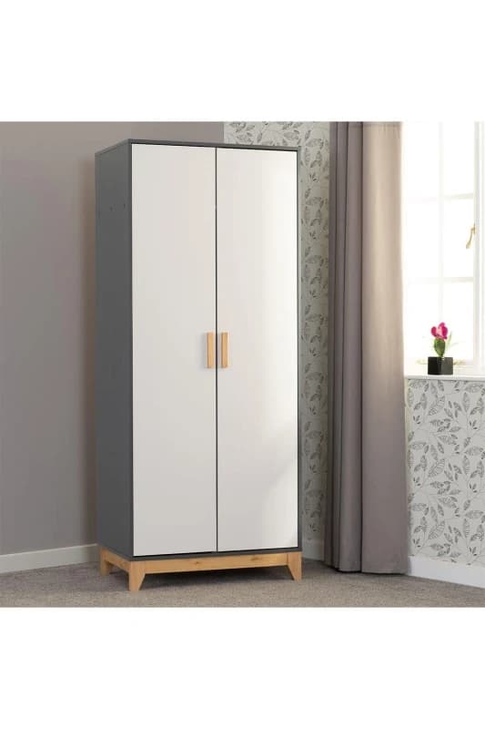 Seconique Cleveland Grey and White 2 Door Double Wardrobe