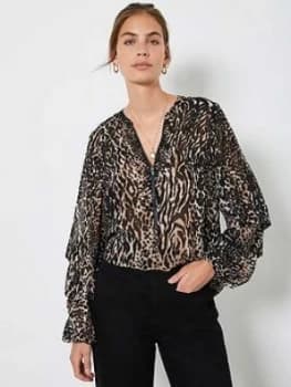 Mint Velvet Faye Animal Print Zip Front Blouse - Neutral
