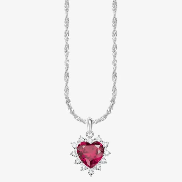 THOMAS SABO Silver Ruby & CZ Romantic Heart Necklace