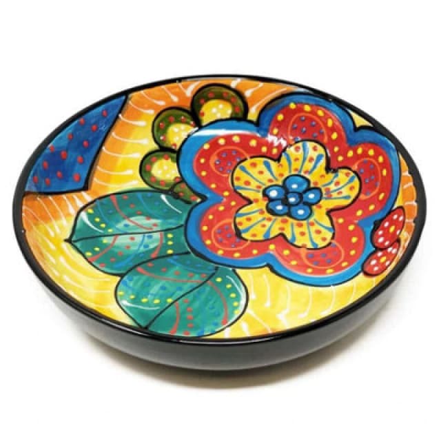Verano Spanish Ceramics Classic Spanish Hand Painted Pattern Kitchen Dining Shallow Bowl 23Cm Red/yellow Flower