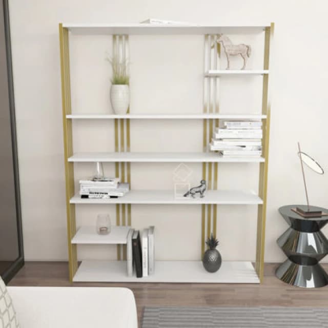 Decorotika Jeni Bookcase Shelving Unit White & Gold