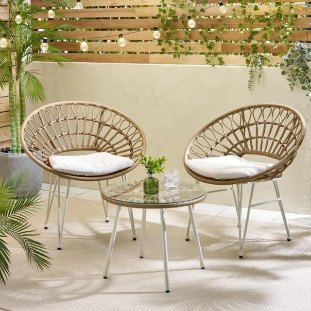 FurnitureboxUK FurnitureboxUK Crete Light Brown Rattan Outdoor Table & 2 Chairs Set Light Brown One Size Unisex 5061064385378
