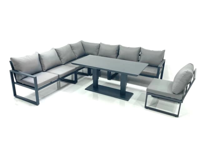 Fimous 8 Seater Outdoor Aluminum Garden Furniture Set Corner Sofa Rising Lifting Dining Table Sets Dark Grey Dark Grey Unisex