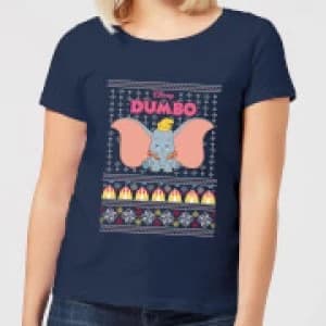 Disney Classic Dumbo Womens Christmas T-Shirt - Navy - L