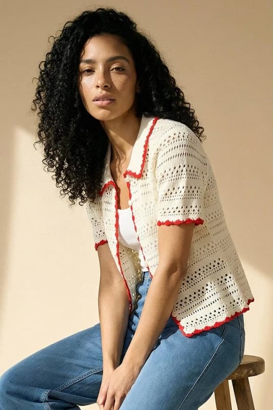 Roman Womens Collar Button Knit Top in Ivory Size: 10 Ivory Female 10