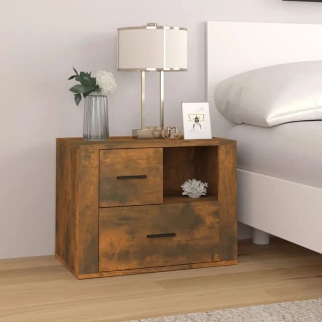 Vidaxl Bedside Cabinet Smoked Oak 60X36X45cm Engineered Wood, Brown 816741