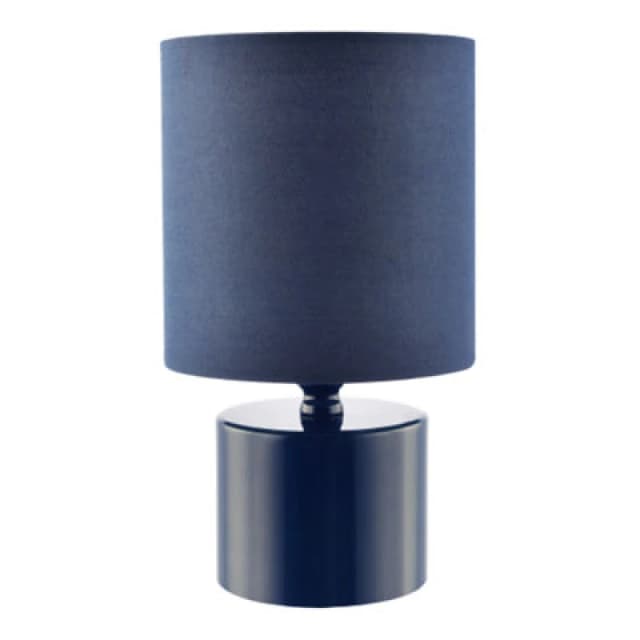 Happy Homewares Modern Midnight Blue Glossy Table Lamp With Cotton Fabric Shade