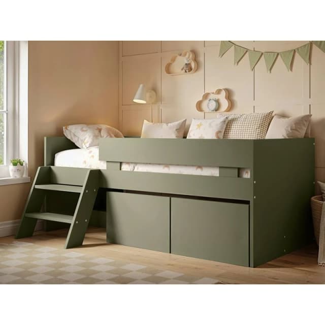 Flair Logan Single Storage Low Sleeper Bed in Green Green Unisex Single