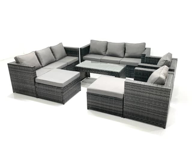 Fimous Rattan Garden Furniture Sofa Set with Coffee table Armchair 2 Big Footstools Dark Grey Mixed Dark Grey