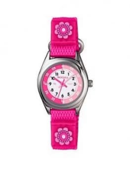 Tikkers Tikkers Pink Velcro Strap Watch With A Flower Design