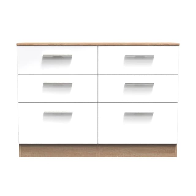 Trent 6 Drawer Wide Chest In White & Bardolino Oak (Ready Assembled)