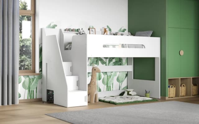 Flair Stepaside Staircase High Sleeper Bed in White Size: Single White Unisex Single