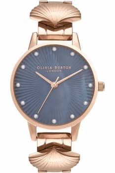 Olivia Burton Rose Gold & Navy Mother of Pearl with Faux Pearl Marker Watch OB16US16