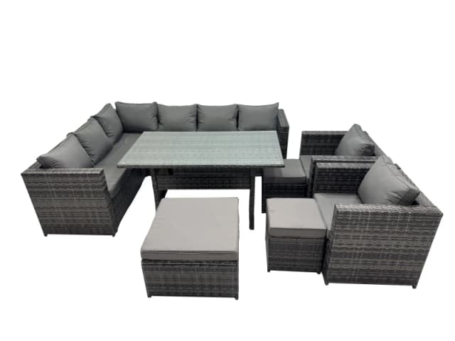 Fimous Outdoor PE Rattan Sofa Set with with 3 Stool in Dark Grey Dark Grey Unisex