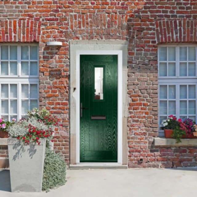 Lacerta Composite Door Sunningdale Green 920mm X 2090mm Open In Right Hand Clear Glass 10 Year Guarantee - Free Delivery & Smart Lock