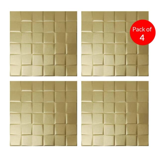 ENER-J 3D Square PU Leather Wall Panels 600x600mm 10mm Pack of 4 in Gold Gold Unisex