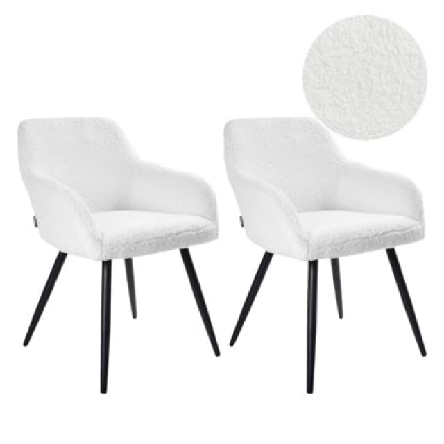 Beliani Set Of 2 Dining Chairs Casmalia Boucle Off-White