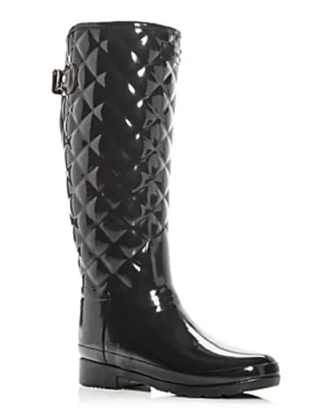 Hunter Womens Refined Gloss Quilted Rain Boots