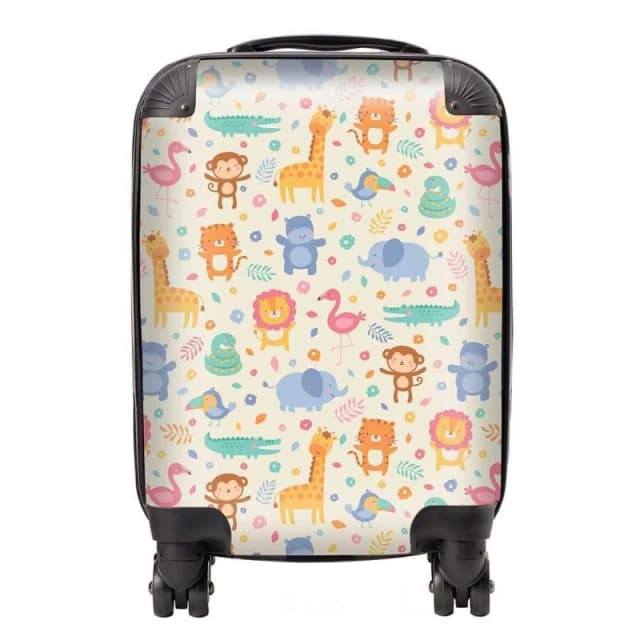 Warren Reed - Designer Cute Pastel Jungle Animals Suitcase in Yellow Size: Small Yellow Unisex Small