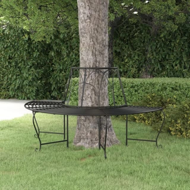 vidaXL Half Round Tree Bench 159cm Black Steel, Black 318825