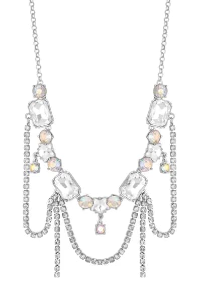 Silver Crystal And Aurora Borealis Star Droplet Chain Necklace