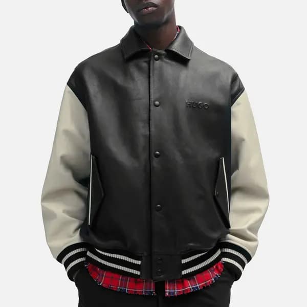 HUGO Logos Letterman Leather Jacket - L