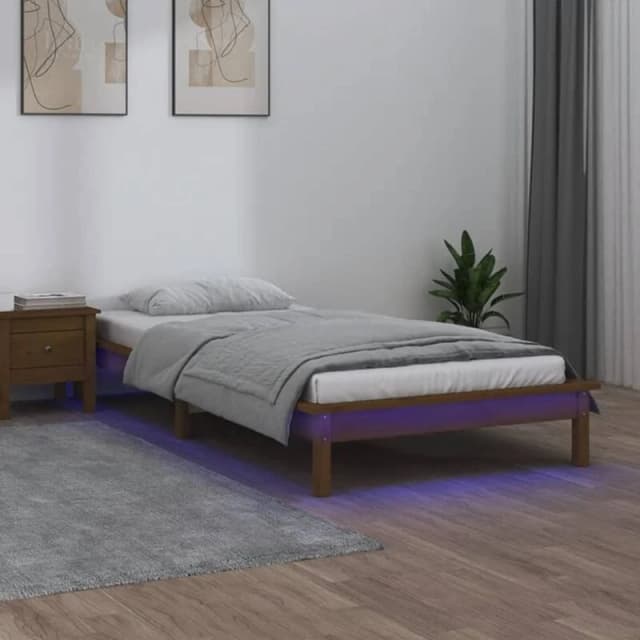 vidaXL LED Bed Frame Honey Brown 75x190cm Small Single Solid Wood, Brown 820634