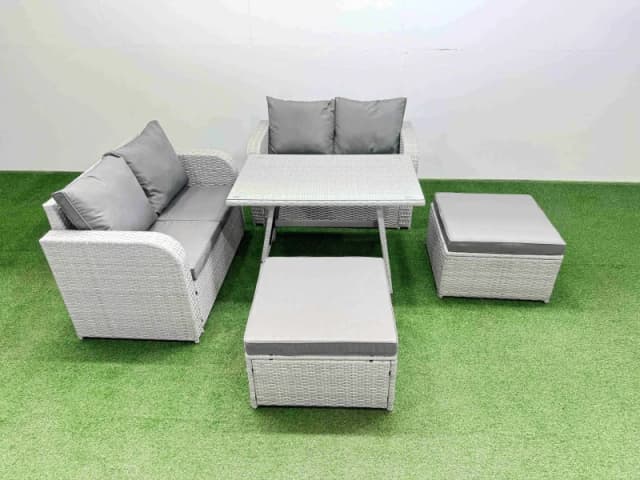 Fimous 6 Seater Outdoor Love Sofas Set Rattan Garden Furniture Set in Light Grey Light Grey Unisex