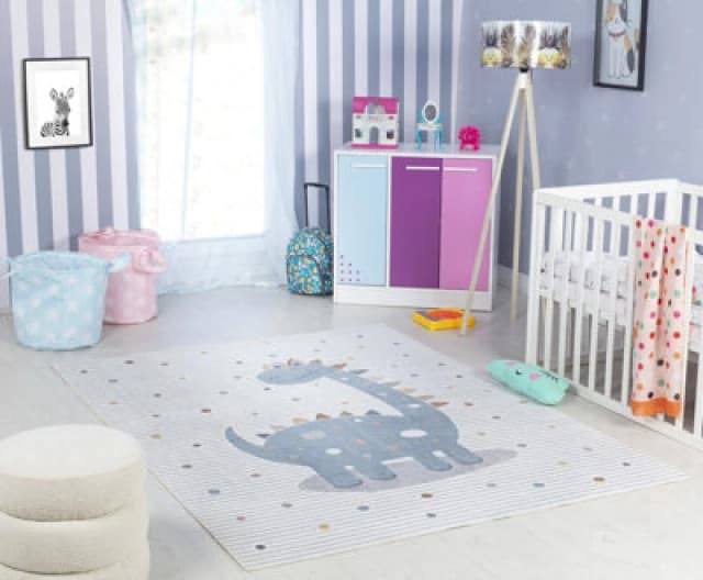 Livabliss Kids Machine Washable Beige/grey Bedroom Dino Area Rug 160 X 213cm - Easy Care, Non Shedding, Soft & Safe Rug For Kids Spaces