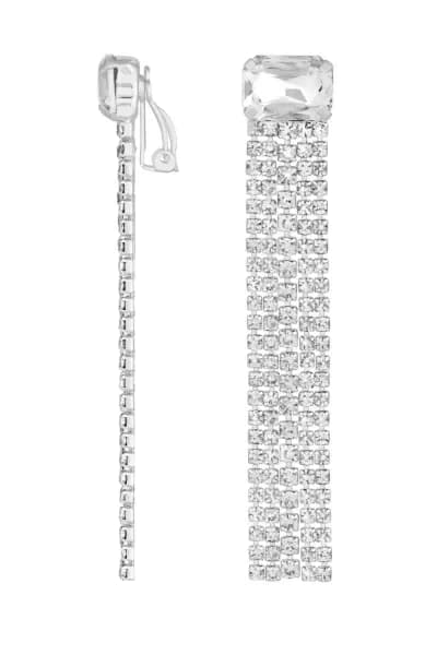 Silver Plated Crystal Drop Clip Earrings