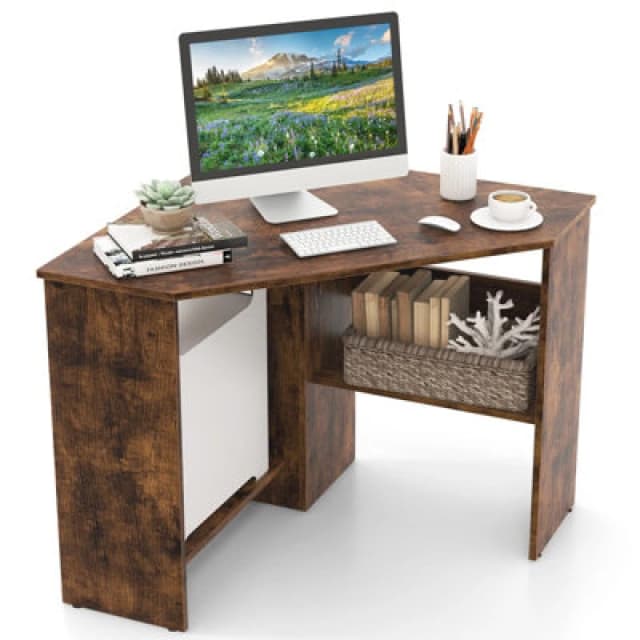 Costway Triangular Corner Desk Home Office Computer Desk Laptop Workstation