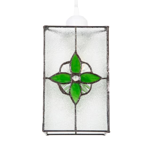 Happy Homewares Traditional Clear Glass Tiffany Style Pendant Light Shade with Coloured Panels in Green Green Unisex